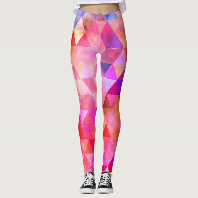 Flerfärgad, ljusstark rosa mönstrad leggings (Framsida)