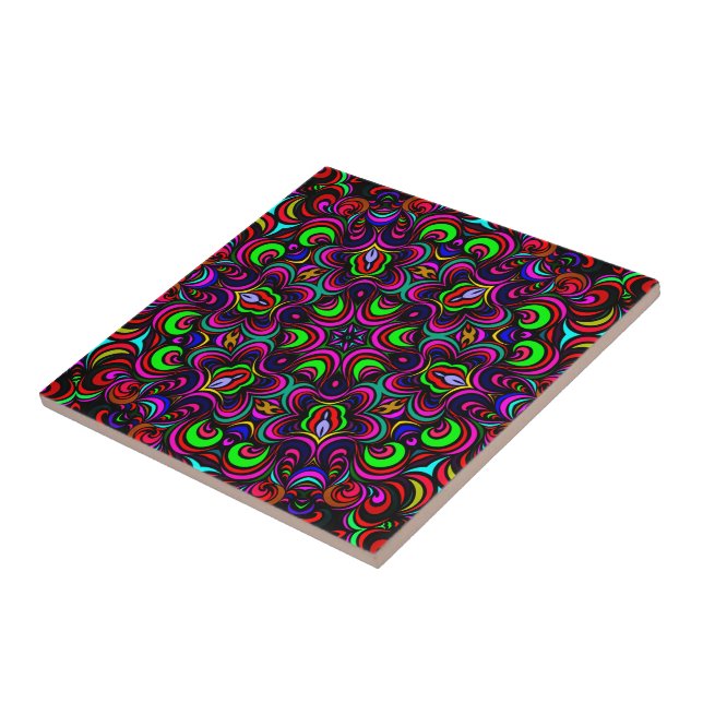 Flerfärgad mandala mönster kakelplatta (Sidan)