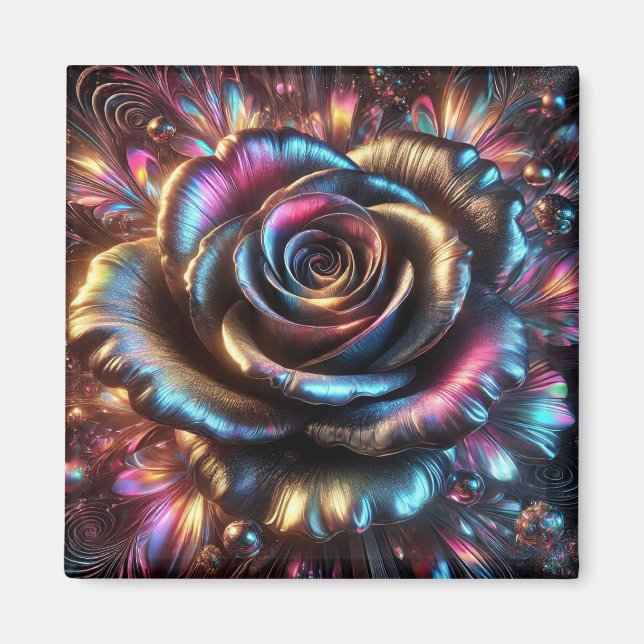 Flerfärgad metallisk Ro med branta blommor Magnet (Framsidan)