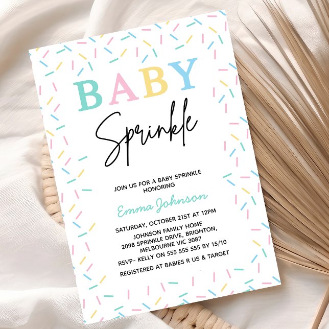 Flerfärgad modern Baby Sprinkle Baby Shower Inbjudningar (Multicolored Baby Sprinkle baby Shower Invitation, Gender Neutral baby Sprinkle baby Shower Invite)