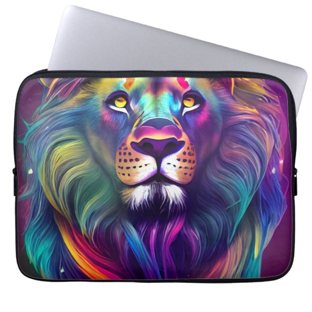 Flerfärgad Modern Digital Konst Majestätisk Lejon Laptop Fodral (Framsidan)