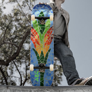 Flerfärgad mosaikplattor, blomma mini skateboard bräda 18,5 cm