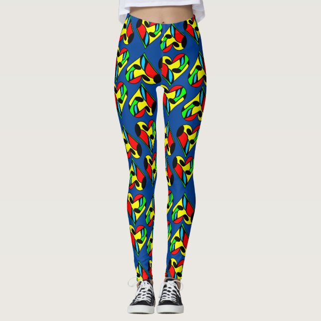 Flerfärgad Musiknot Hjärtmönster Leggings (Framsida)