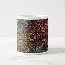 Flerfärgad Paisley på svart bakgrund Jumbo Mugg