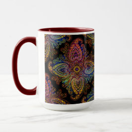 Flerfärgad Paisley på svart bakgrund Mugg