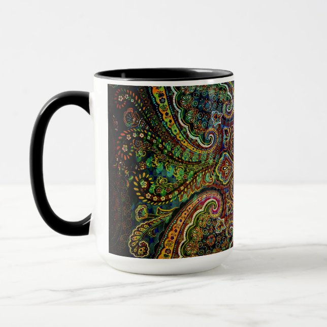 Flerfärgad Paisley på svart bakgrund Mugg (Vänster)