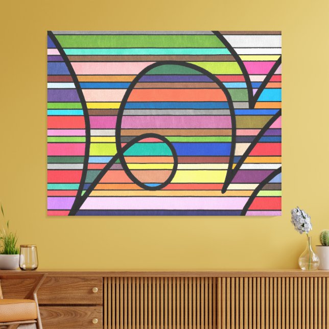 Flerfärgad randig abstrakt svart flödande kurvor canvastryck (Insitu (Vardagsrum))