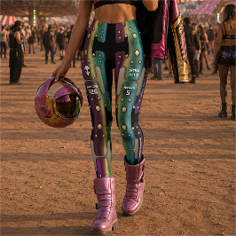 Flerfärgad regnbåge metall rymd flicka grungy robo leggings