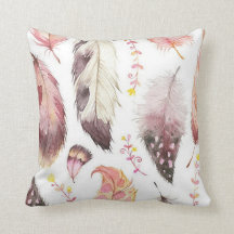 Flerfärgad rosa/mauve boho-fjädertryckt kudde