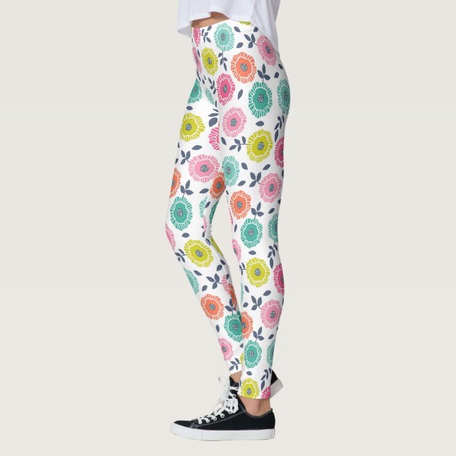 flerfärgad söt blommig mönster leggings (Vänster)
