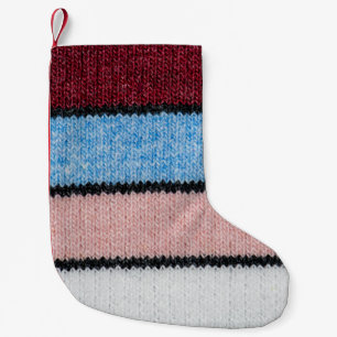 Flerfärgad, strimlad ull: Fabric Struktur. Liten Julstrumpa