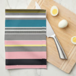 Flerfärgad stripe Mönster Kökshandduk<br><div class="desc">Den här moderna,  mönstrade kökshandduken har en ren,  flerfärgad,  strimlad mönster i skuggor av grått rosa gult-teal med svartvita accenter. Den här handduken gör en modern snyggt till din kökshandduk,  en hemgåva till nygifta eller nya husägare i ditt liv,  eller en enkel modern köksgåva till tillfälle.</div>