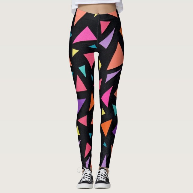 Flerfärgad trekantig geometrisk mönster leggings (Framsida)