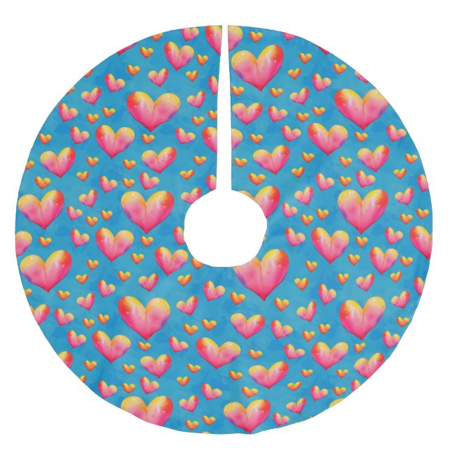 Flerfärgad Vattenfärg Hjärtan Trädskört Julgransmatta Borstad Polyester (Framsidan)