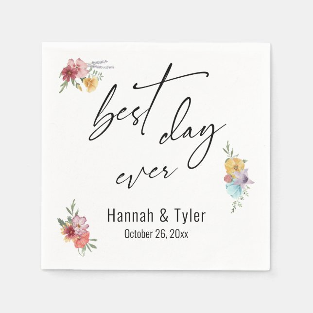 Flerfärgad vattenfärg Meadow Wildblomma Boho Pappersservett (Framsidan)