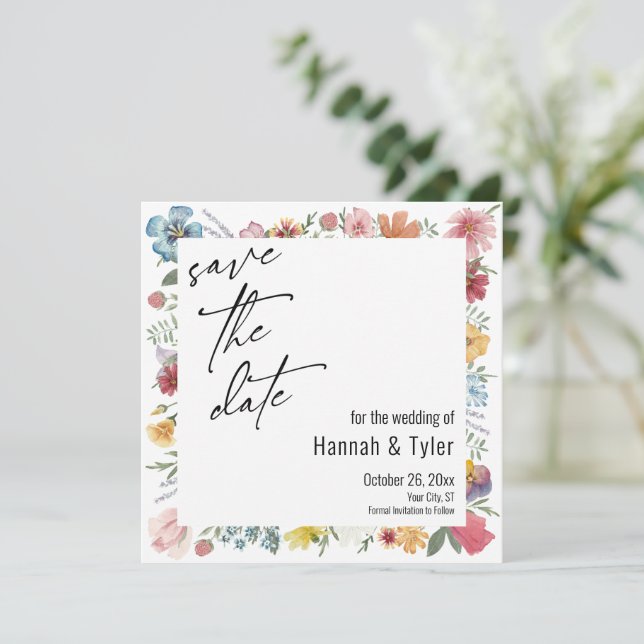 Flerfärgad vattenfärg Meadow Wildblomma Boho Spara Datumet (Stående Fram)