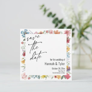Flerfärgad vattenfärg Meadow Wildblomma Boho Spara Datumet