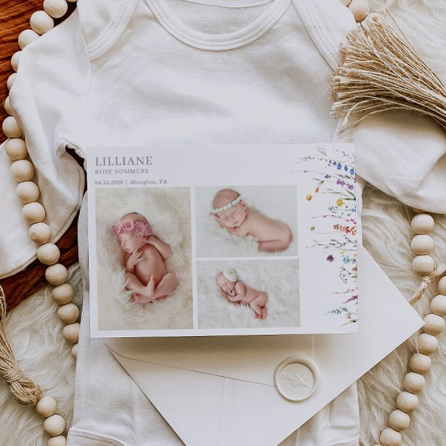 Flerfärgad vildblomma Baby Foto Annonskort Inbjudningar (Skapare uppladdad)