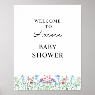 Flerfärgad vildblomma baby shower firande poster