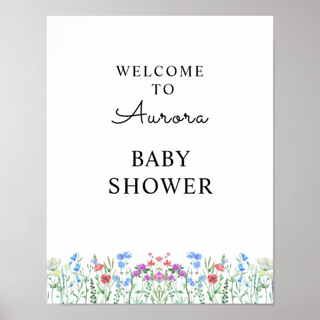 Flerfärgad vildblomma baby shower firande poster (Framsidan)