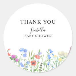 Flerfärgad vildblomma baby shower firande runt klistermärke