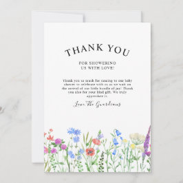 Flerfärgad vildblomma baby shower firande tack kort