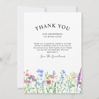Flerfärgad vildblomma baby shower firande tack kort