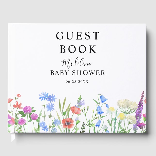 Flerfärgad vildblomma Baby Showerfirande Gästböcker (Framsida)