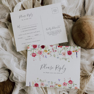 Flerfärgad vildblomma menyval RSVP vykort