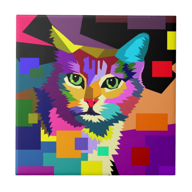 Flerfärgad WPAP Katt 656 Kakelplatta (Framsidan)