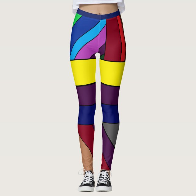 Flerfärgade abstrakta linjer leggingar leggings (Framsida)