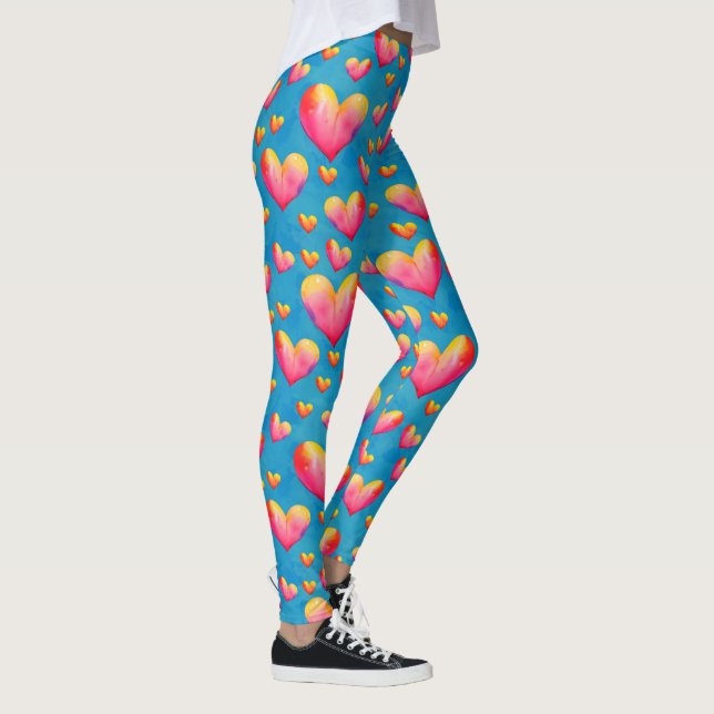 Flerfärgade akvarellhjärtan Leggings (Höger)