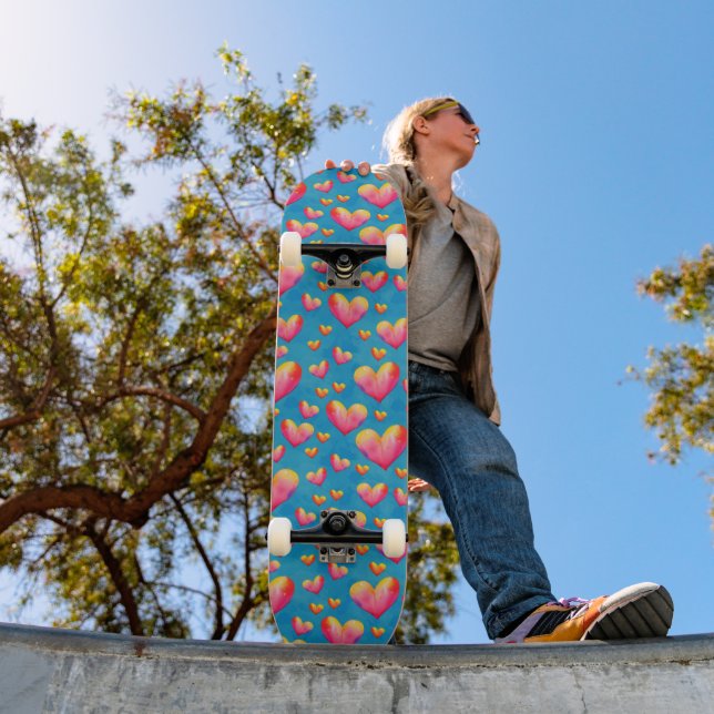 Flerfärgade Akvarellhjärtan Skateboard (Utomhus 1)