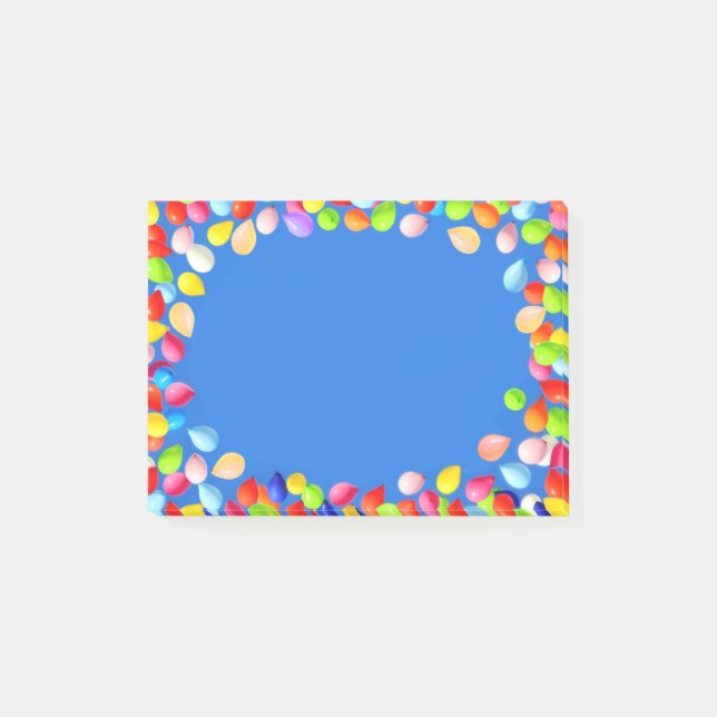 Flerfärgade ballonger på himlar-blått post-it block (Framsida)