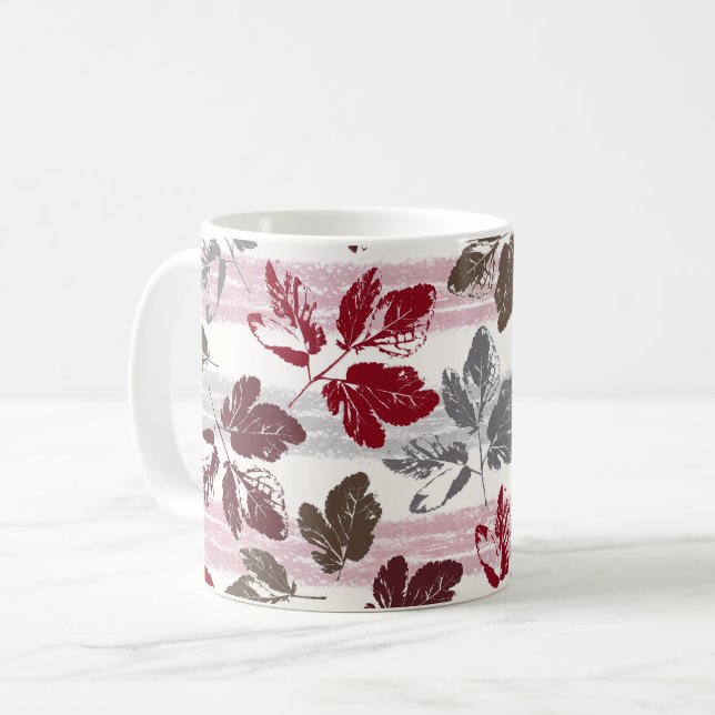 Flerfärgade blad på en randig bakgrund. kaffemugg (Framsida vänster)