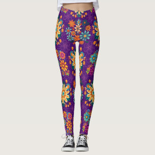 Flerfärgade blomkrukor Mönster - Rosa och Lila Leggings