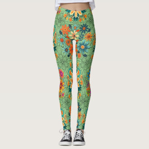 Flerfärgade blomkrukors mönster. svart L Grön BG Leggings