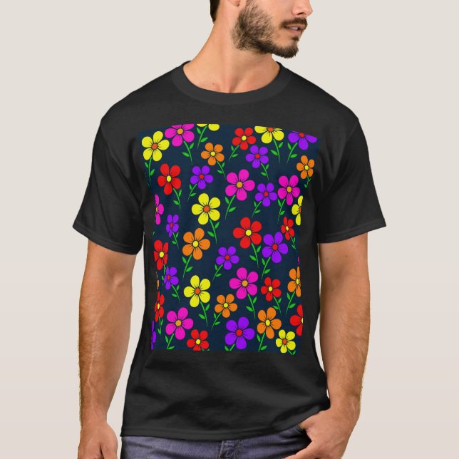 Flerfärgade blommor Blommönster-34654 T Shirt (Framsida)