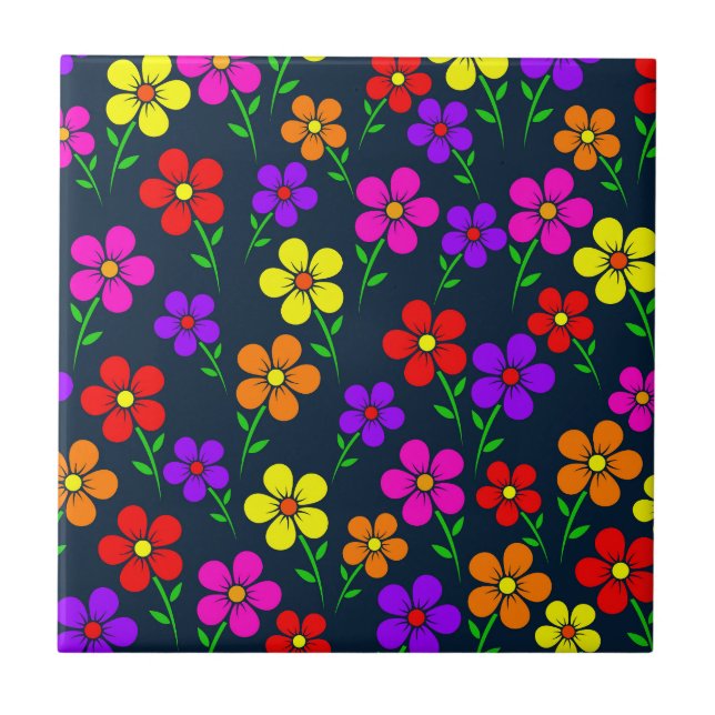 Flerfärgade blommor Blommönster Kakelplatta (Framsidan)