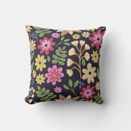 Flerfärgade blommor i modern Mörk-Blommigt Kudde