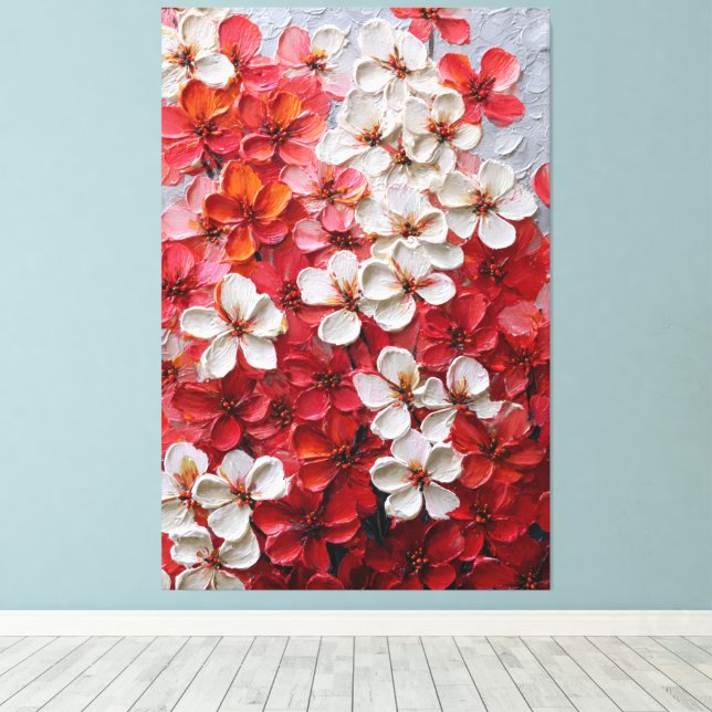 Flerfärgade Blommor Impasto Väggkonst Canvastryck (Insitu (trägolv))