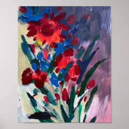 Flerfärgade blommor, målning. poster