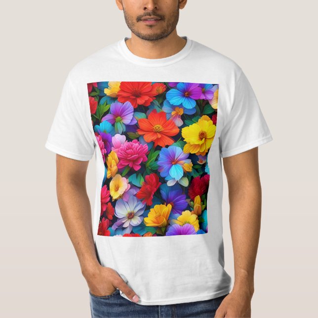 Flerfärgade blommor Mönster-75647 T Shirt (Framsida)