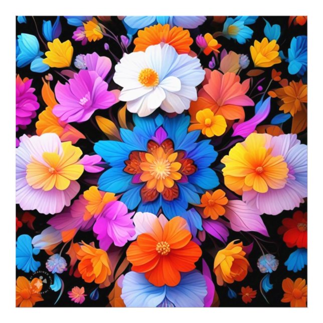 Flerfärgade blommor Mönster Fototryck (Framsidan)