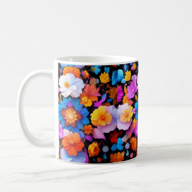 Flerfärgade blommor Mönster Kaffemugg (Vänster)