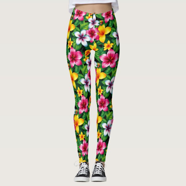 Flerfärgade blommor och Löv Mönster-57577 Leggings (Framsida)