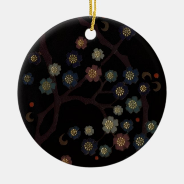 Flerfärgade blommor på svart julgransprydnad keramik (Framsidan)