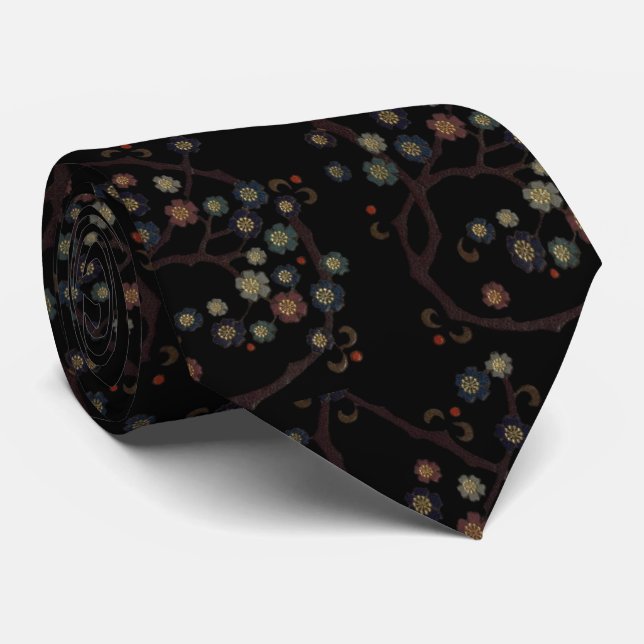 Flerfärgade blommor på svart slips (Rullad)
