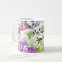 Flerfärgade Brudtärna Namn Kaffe Mugg med Peonies