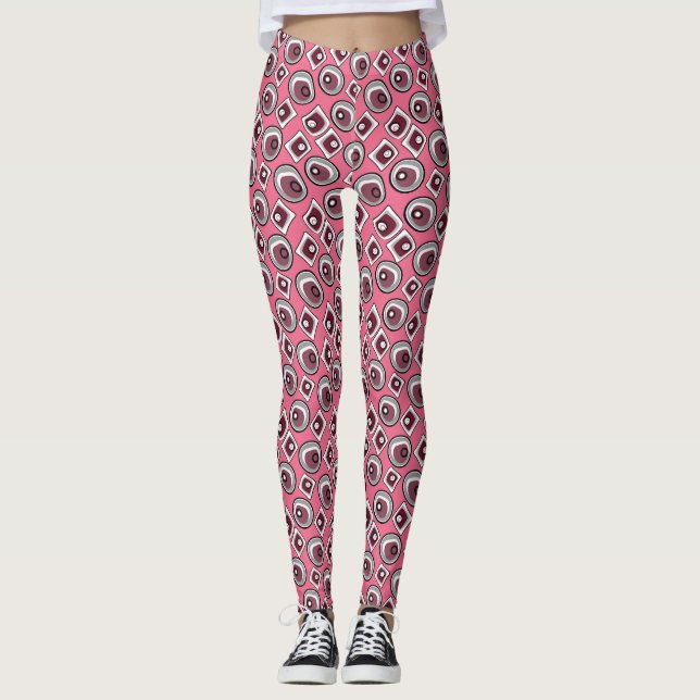 Flerfärgade cirklar och ringar retro sextio leggings (Framsida)